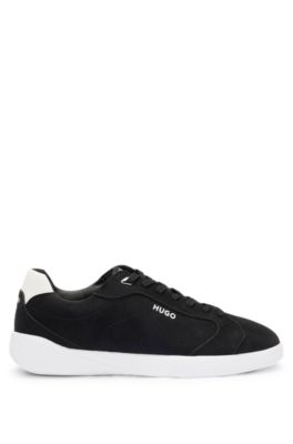 Faux-leather lace-up trainers with logo detail, Black