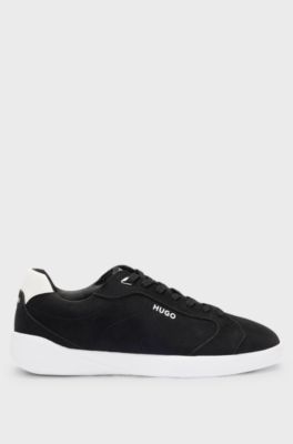 Faux-leather lace-up trainers with logo detail, Black