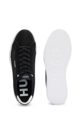 Faux-leather lace-up trainers with logo detail, Black