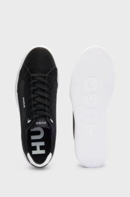 Faux-leather lace-up trainers with logo detail, Black