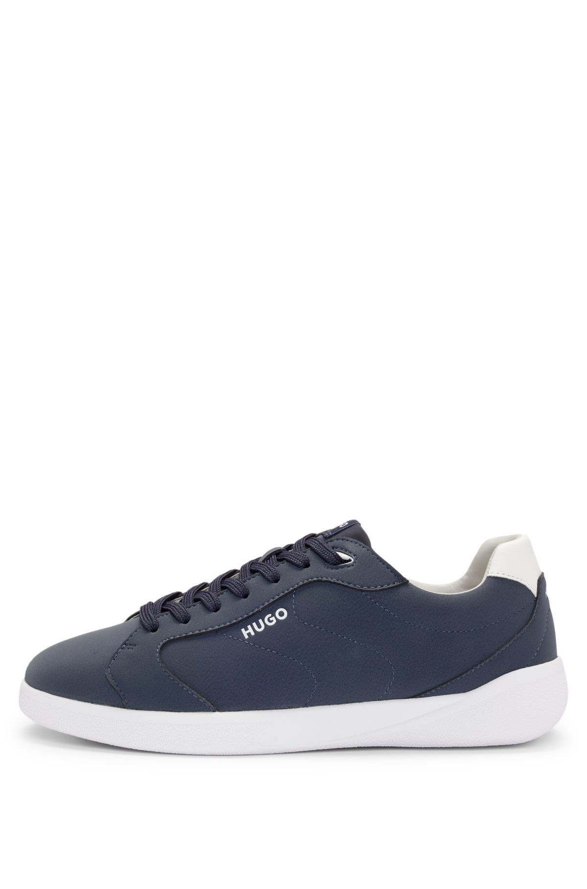Faux-leather lace-up trainers with logo detail, Dark Blue