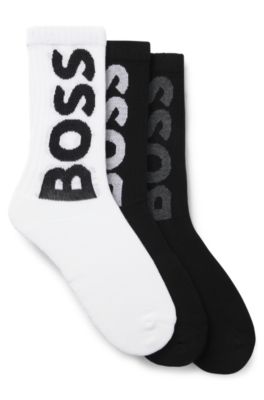Three-pack of short socks with large logos, White / Black