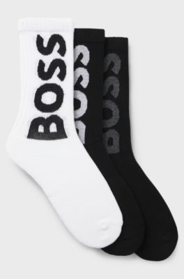 Dreierpack kurze Socken mit gro&szlig;en Logos, Wei&szlig; / Schwarz