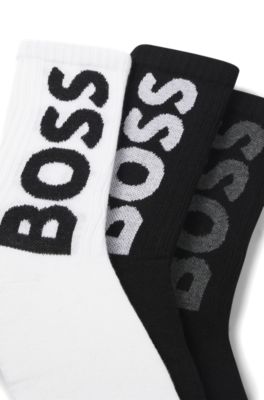 Three-pack of short socks with large logos, White / Black