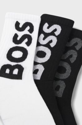 Dreierpack kurze Socken mit gro&szlig;en Logos, Wei&szlig; / Schwarz