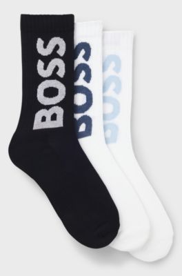 Three-pack of short socks with large logos, White / Black