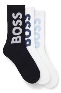 Three-pack of short socks with large logos, White / Black