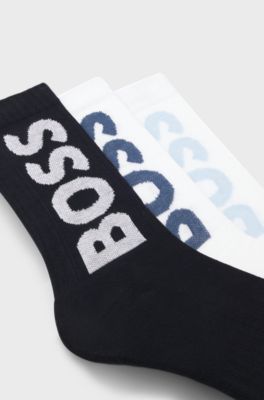 Three-pack of short socks with large logos, White / Black