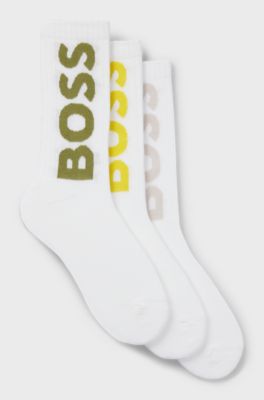 Lot de trois paires de chaussettes courtes &agrave; grands logos, Blanc