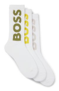 Three-pack of short socks with large logos, White