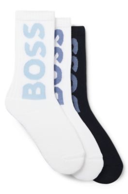 Three-pack of short socks with large logos, White / Blue