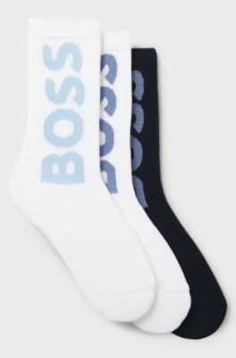 Three-pack of short socks with large logos, White / Blue