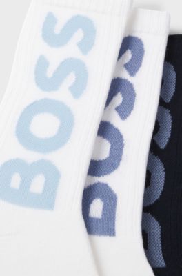 Three-pack of short socks with large logos, White / Blue