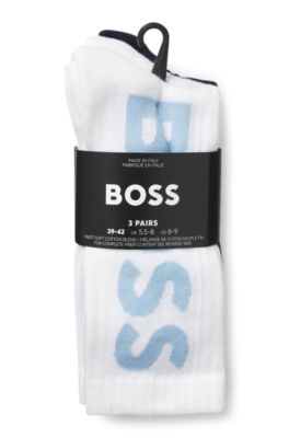Three-pack of short socks with large logos, White / Blue
