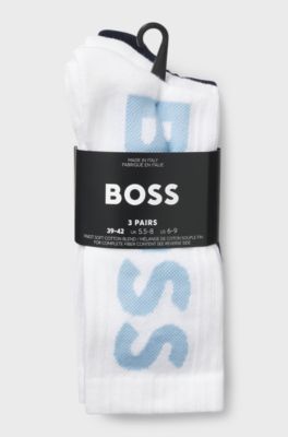 Dreierpack kurze Socken mit gro&szlig;en Logos, Wei&szlig; / Blau