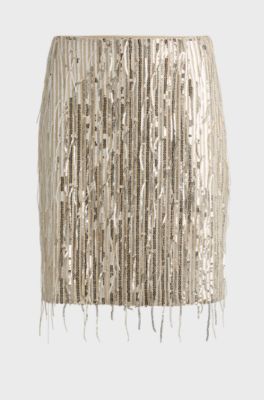 Mini skirt with sequined fringing and hidden zip, Gold