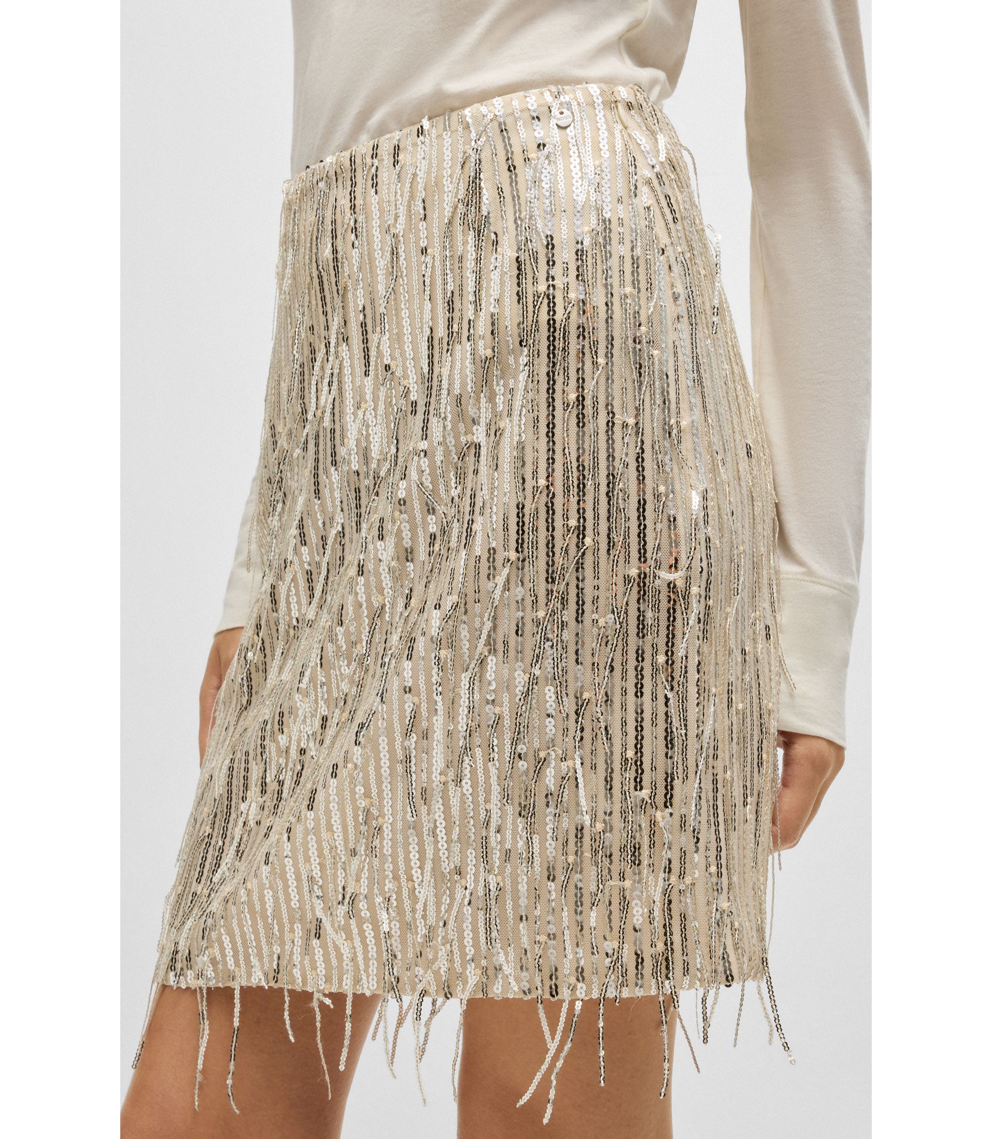 BOSS - ミニスカート スパンコールフリンジ＆コンシールジップ - ゴールド