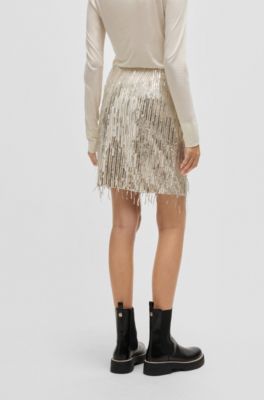 Mini skirt with sequined fringing and hidden zip, Gold
