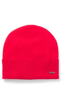 Beanie hat in wool and cashmere with logo trim, Red
