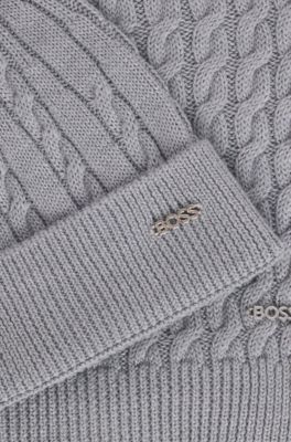 Gift-boxed wool-blend scarf and hat set, Light Grey