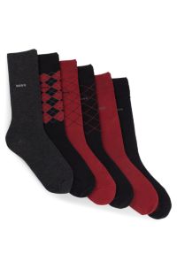 Six-pack of regular-length socks in a cotton blend, Black / Dark Grey / Red