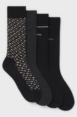 Gift-boxed four-pack of regular-length socks, Black / Grey