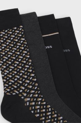 Gift-boxed four-pack of regular-length socks, Black / Grey