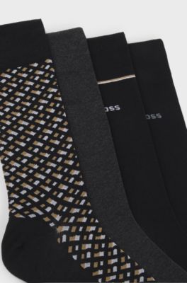 Gift-boxed four-pack of regular-length socks, Black / Grey