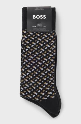 Paquete de cuatro&nbsp;pares de calcetines de largo normal en caja de regalo, Negro / Gris