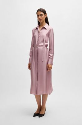 BOSS - ロングスリーブ シャツドレス イタリアンシルクツイル 