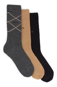 Three-pack of regular-length socks in a cotton blend, Grey / Beige / Black