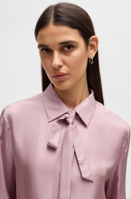 BOSS - Bluse aus italienischer Seide mit Schleifenkragen - Flieder