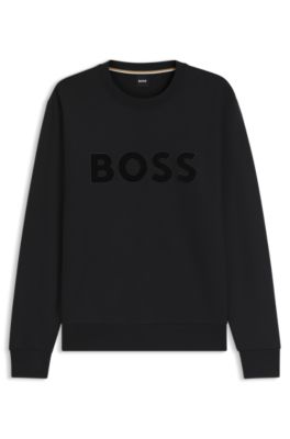 Cotton-terry sweatshirt with flock-print logo, Black