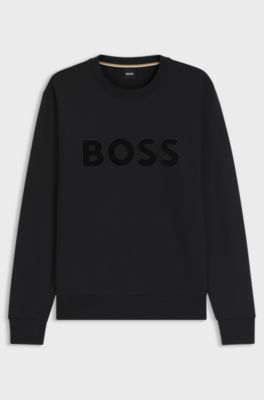 Cotton-terry sweatshirt with flock-print logo, Black