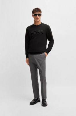 Cotton-terry sweatshirt with flock-print logo, Black