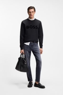 Cotton-terry sweatshirt with flock-print logo, Black