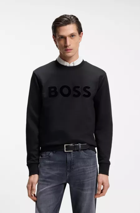 Cotton-terry sweatshirt with flock-print logo