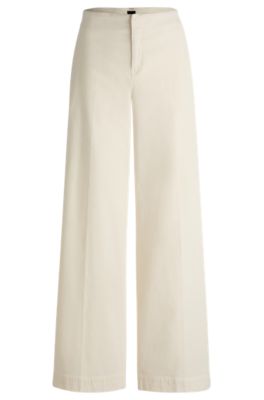 Regular-fit trousers in stretch-cotton velvet, Natural