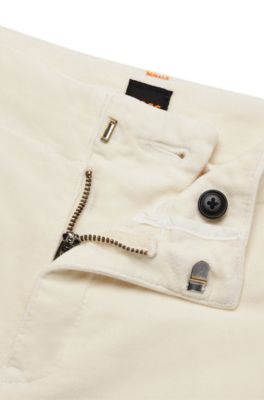 Regular-fit trousers in stretch-cotton velvet, Natural