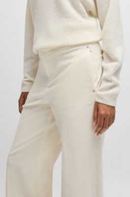 Regular-fit trousers in stretch-cotton velvet, Natural