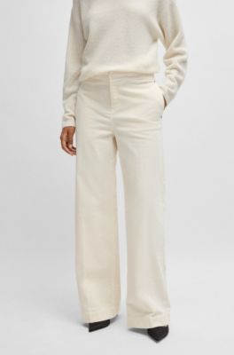Regular-fit trousers in stretch-cotton velvet, Natural