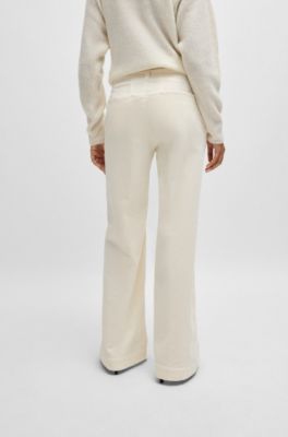 Regular-fit trousers in stretch-cotton velvet, Natural