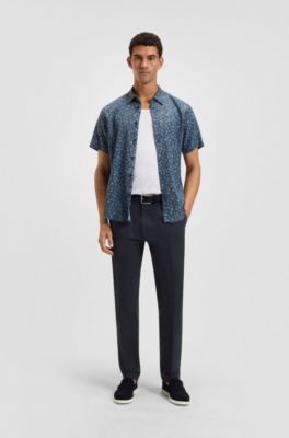 Regular-fit trousers in stretch-cotton gabardine, Dark Blue