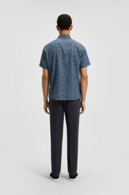 Regular-fit trousers in stretch-cotton gabardine, Dark Blue