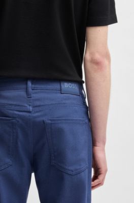 Casual regular-fit trousers in anti-wrinkle twill, Blue