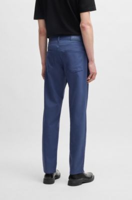 Casual regular-fit trousers in anti-wrinkle twill, Blue