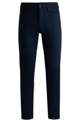 BOSS - Delaware Slim-fit trousers in brushed satin - Dark Blue
