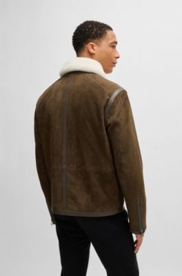 BOSS - レギュラーフィット スエードジャケット レザートリム