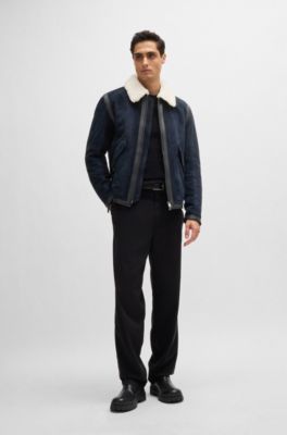 HUGO BOSS ダークブルー レザージャケット