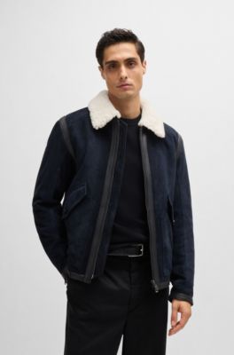 HUGO BOSS ダークブルー レザージャケット HUGO BOSSブルーMenレザージャケット